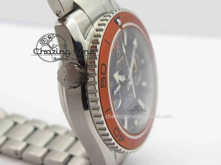 0517 Sophisticated Planet Ocean Master Chronometer Chrono SS OM 1:1 Best Edition Orange On SS Bracelet A 8156